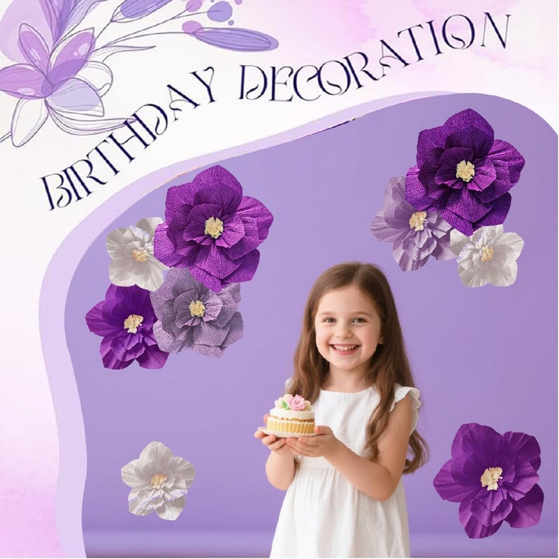 Linnoptimix 9 PCS Purple Paper Flowers Artificial Crepe Tissue White Wall Décor Wedding Birthday Bridal Baby Shower Classroom Nursery Room Backdrop Centerpieces Party Decorations Supplies (Purple (9PCS)) - Image 2